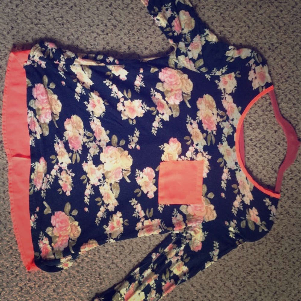 Blue and pink flower blouse